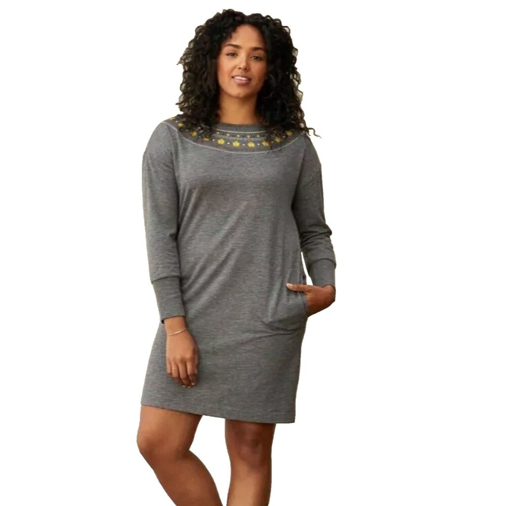 Matilda Jane Dress Women's Size XL Gray Floral Embroidered Knit Just Imagine